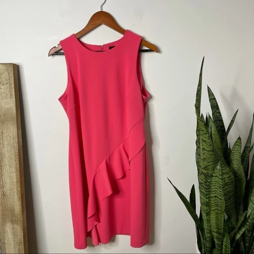 Ivanka Trump Pink Sheath Dress with Ruffle Overlay Size 12 - Picture 2 of 10